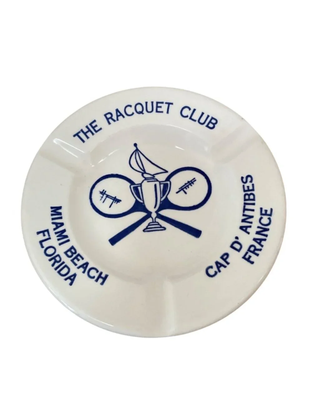Vtg The Racquet Club Ceramic Ashtray Miami Beach Florida  Cap D Antibes France